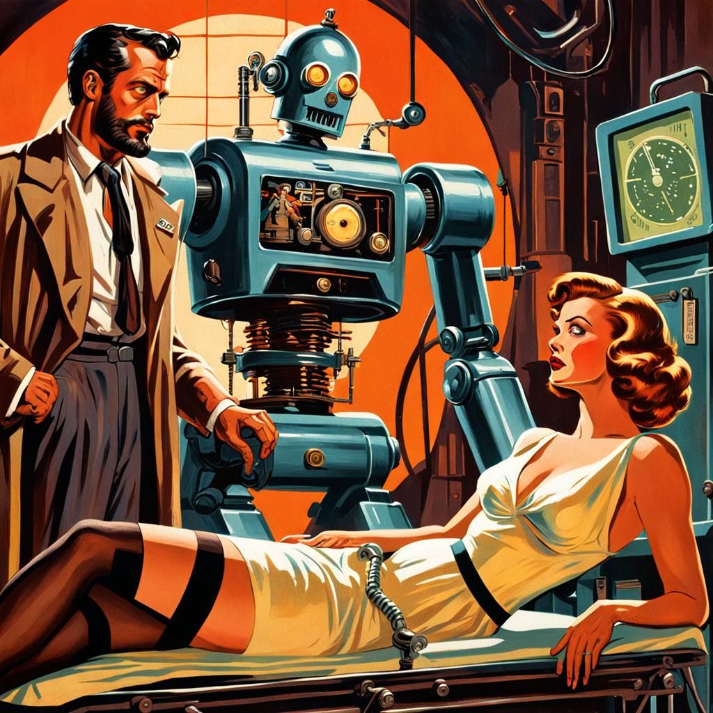 Retro Pulp Magazine Cover Art in Film Noir Style