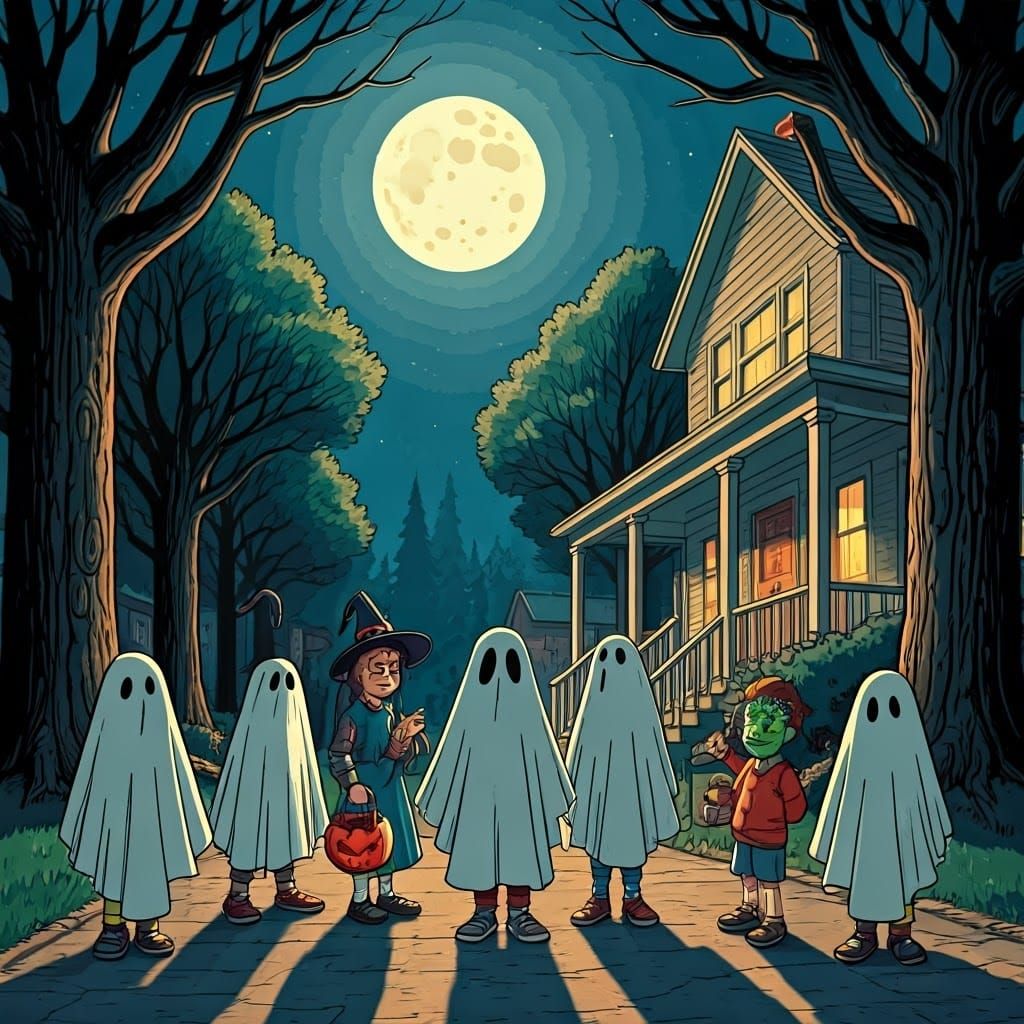 Halloween Night: Children Trick-or-Treating in 1960s Animati...