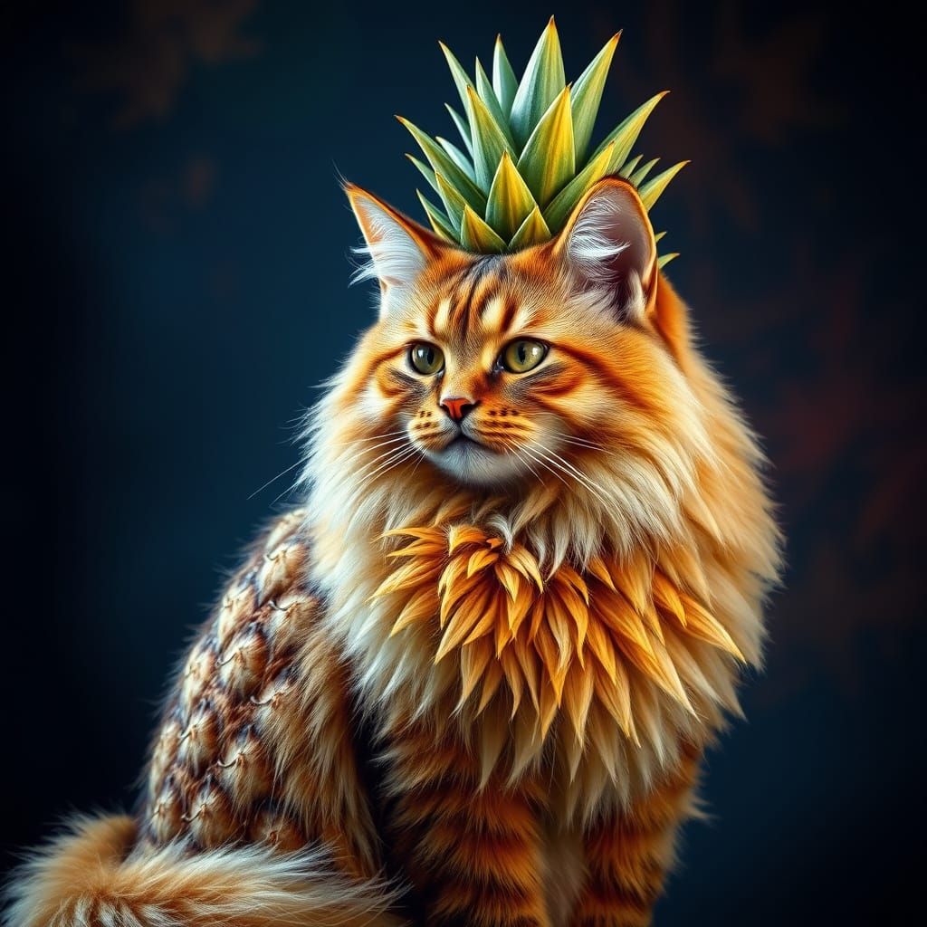 Majestic Golden Pineapple Cat in Fantasy Concept Art Style