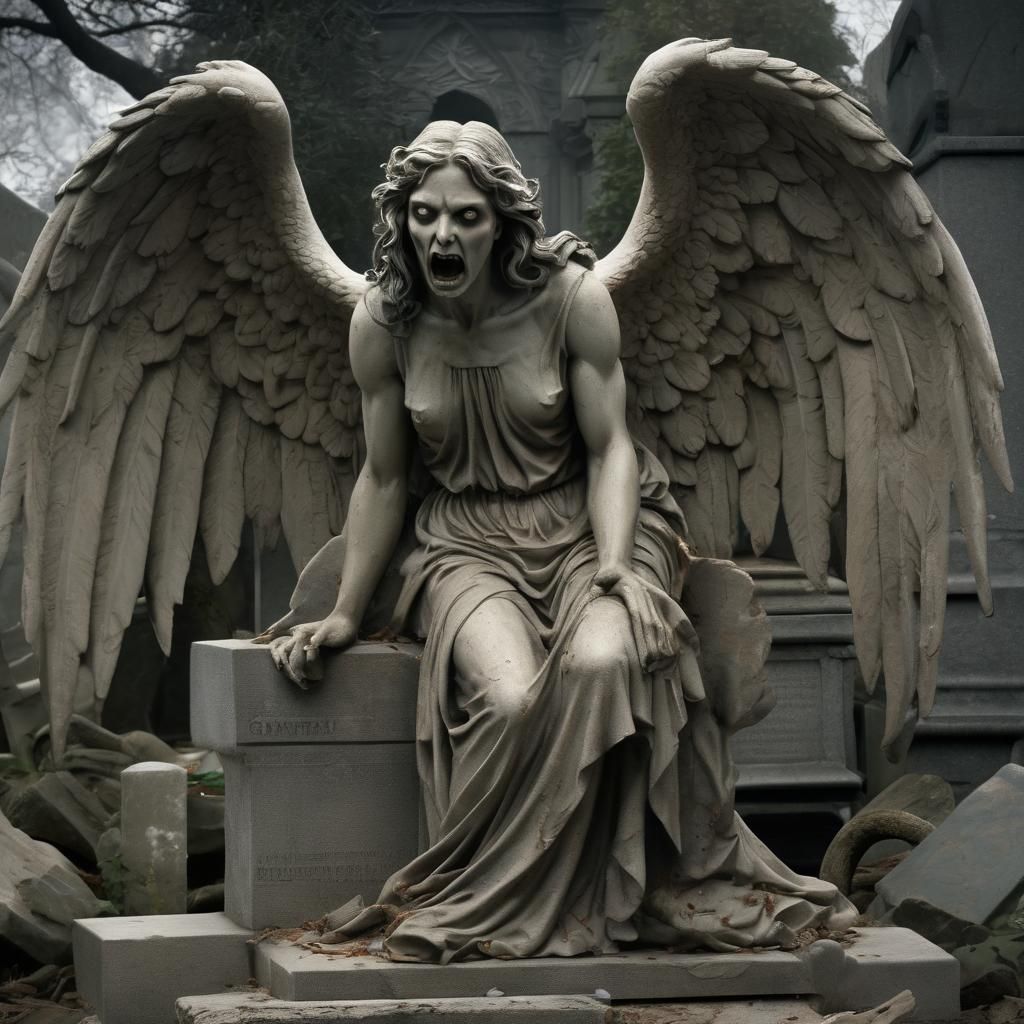 Terrifying Angel Statue in Cemetery