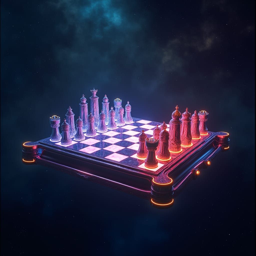 Futuristic Chessboard Radiates in Space: A Digital Art Piece