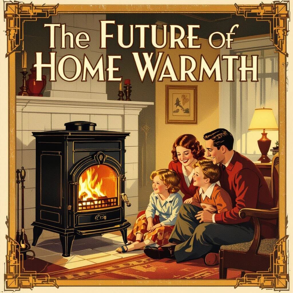 1920s Art Deco Furnace Ad: Idealized Family Comfort