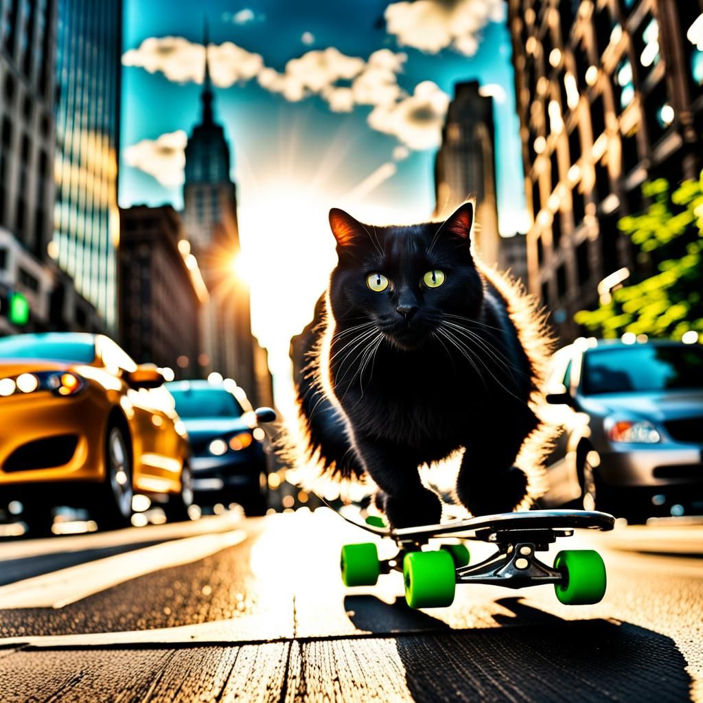 Fluffy Cat Roller Skating in New York City