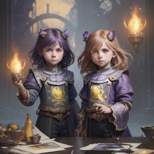 Adorable Twins in Dark Fantasy Concept Art