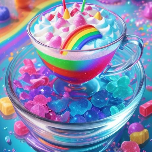 Whimsical Candy Art: Boy with Cups in Water