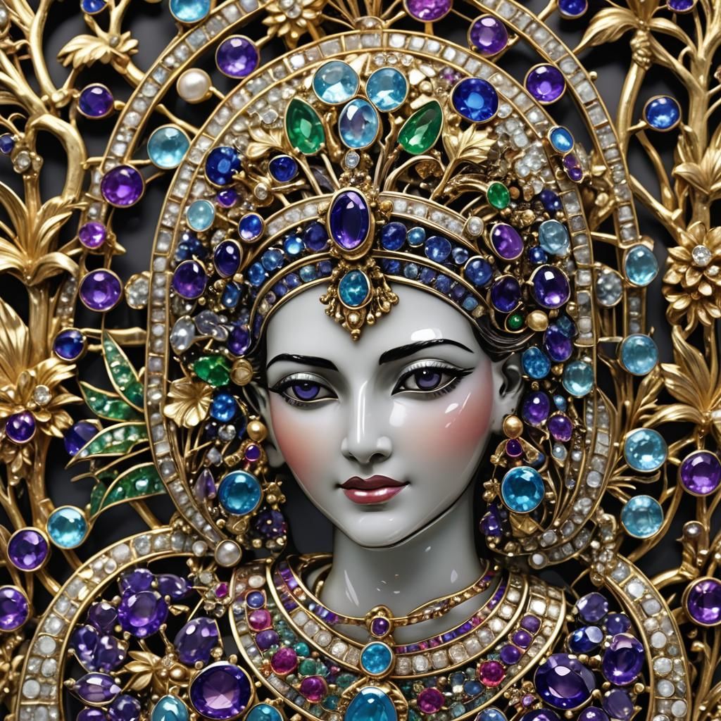 Egyptian Queen Brooch in 3D Silver and Precious Stones