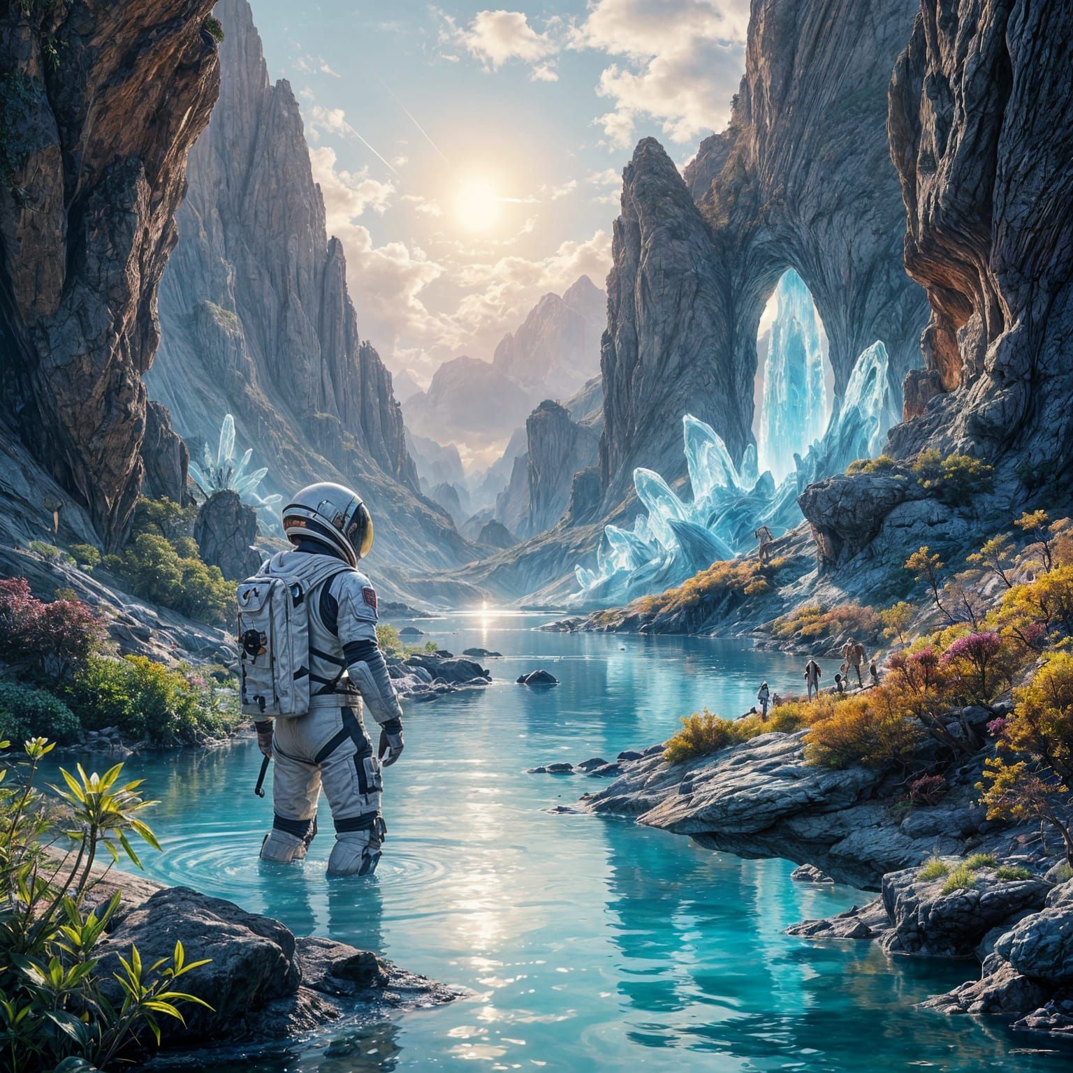 Astronaut Finds Alien Oasis in Detailed Fantasy Digital Pain...