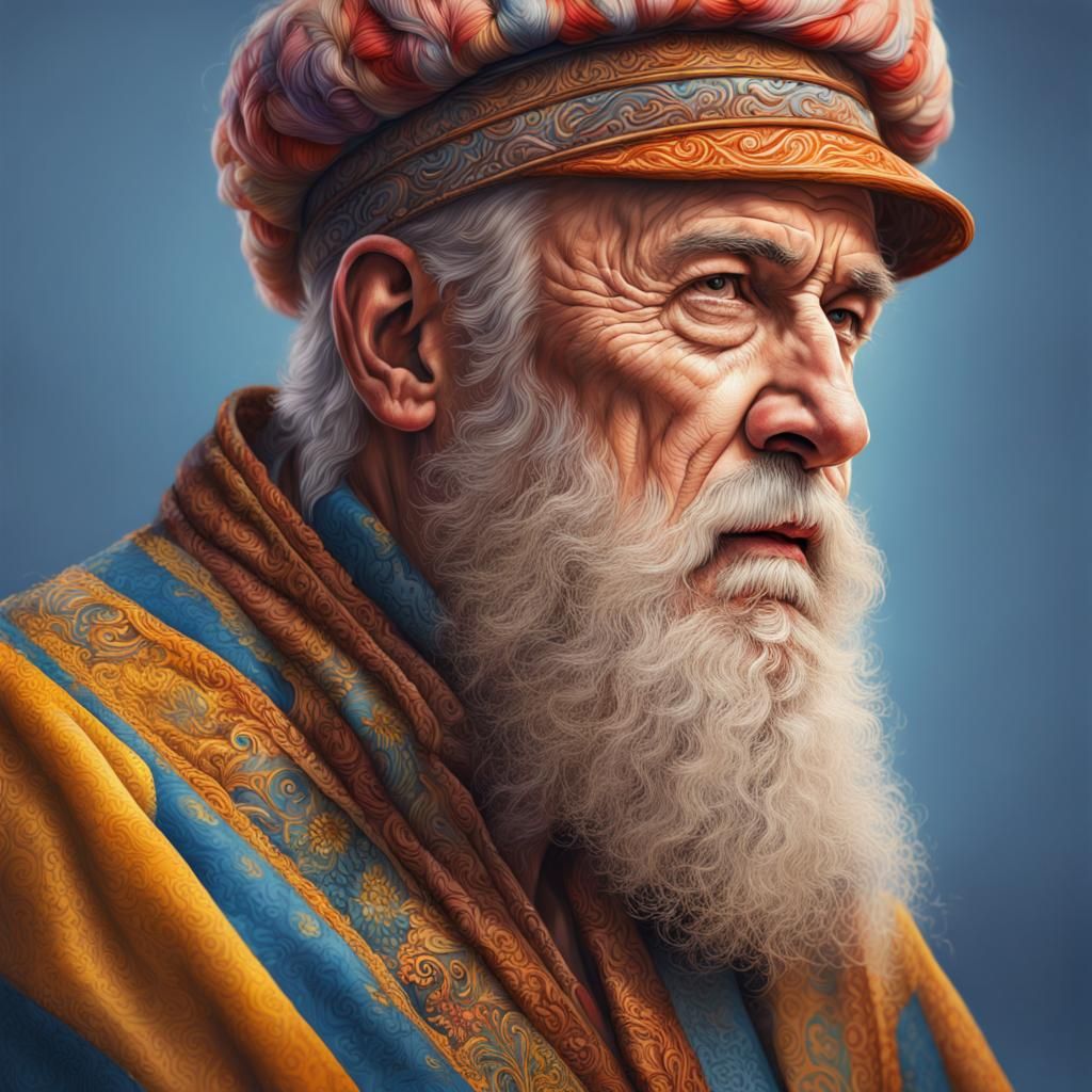 Ukrainian Grandfather Portrait in Hyperrealistic Splash Art