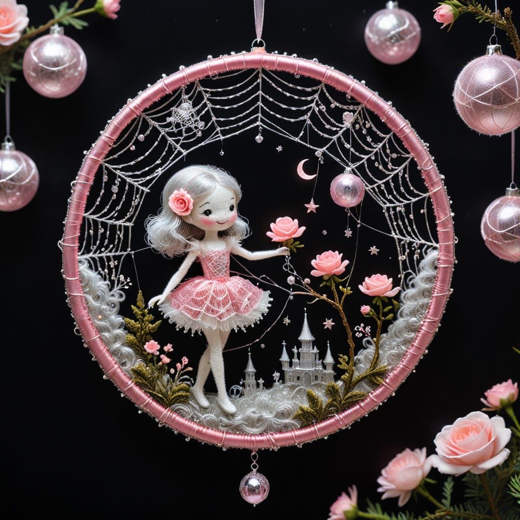 Fantastical Spiderweb Sculptures with Pink Moon