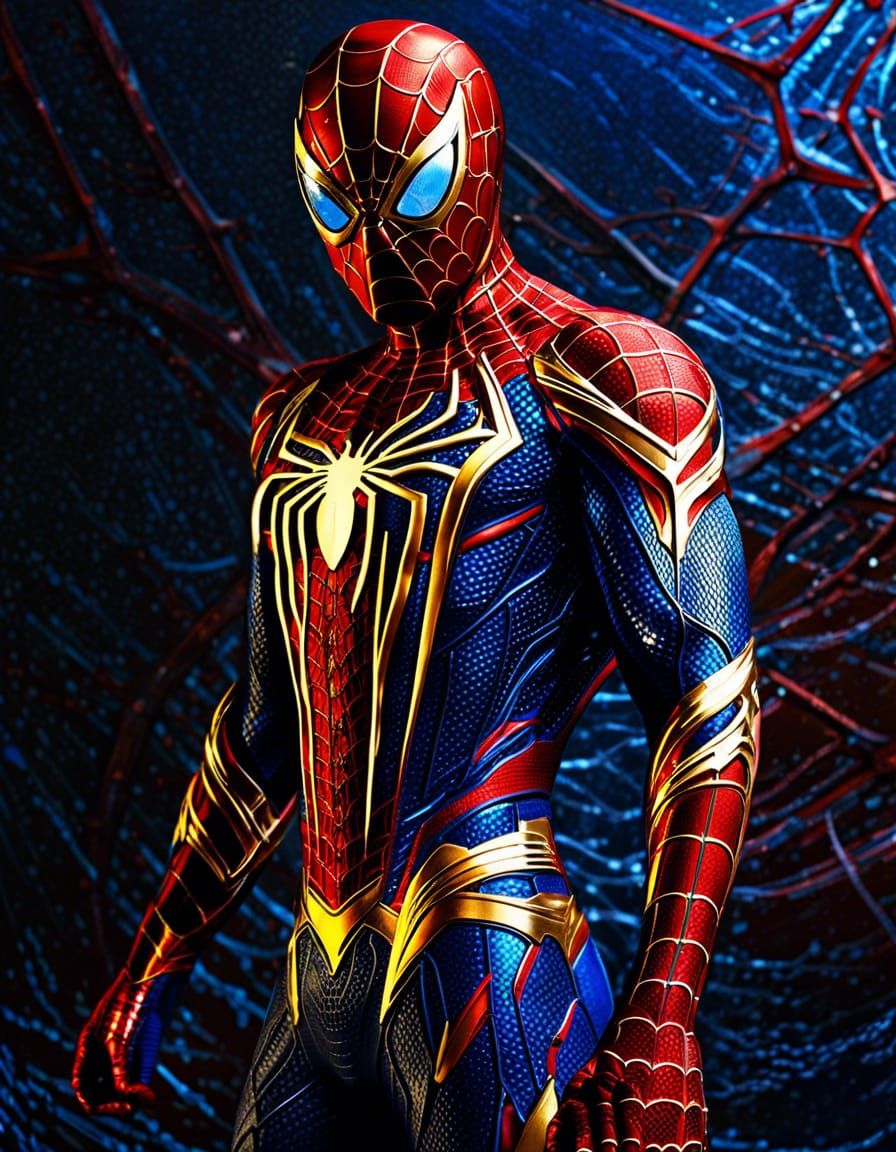 Intricate Cybernetic Spiderman Suit in 8k Resolution