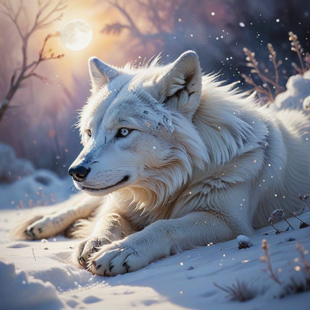 imagine a macro view of a starlight wolf's paw, resting gent...