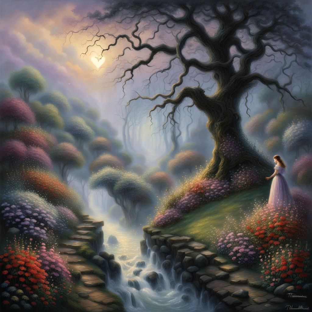 Girl with Torn Heart in Blood Rain, Fantasy Style