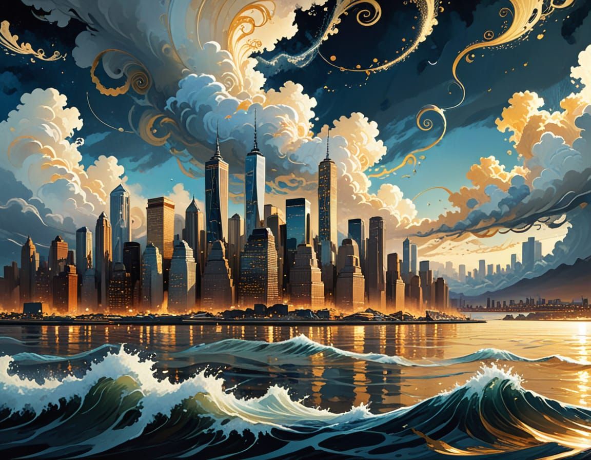 New York City Skyline Reflected in Hudson River