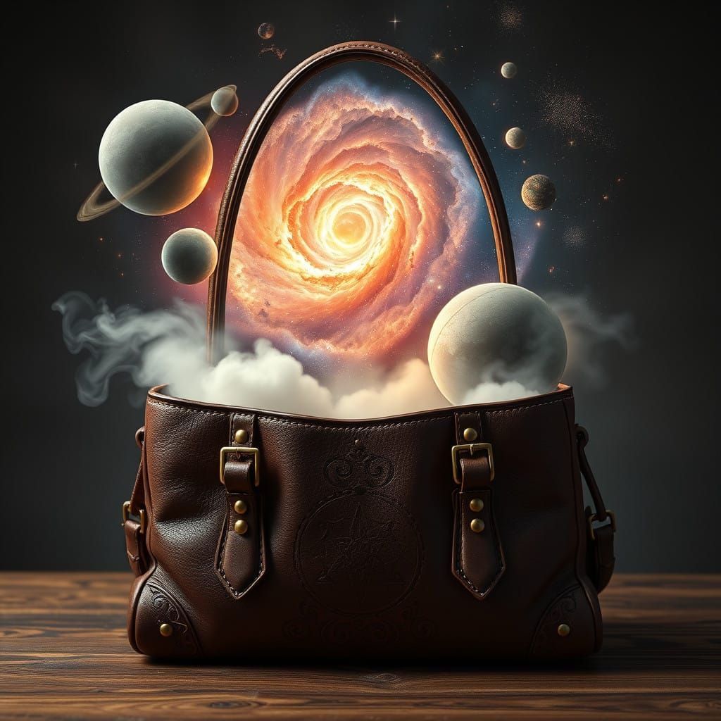 Vintage Leather Handbag Holds a Radiant Starfield