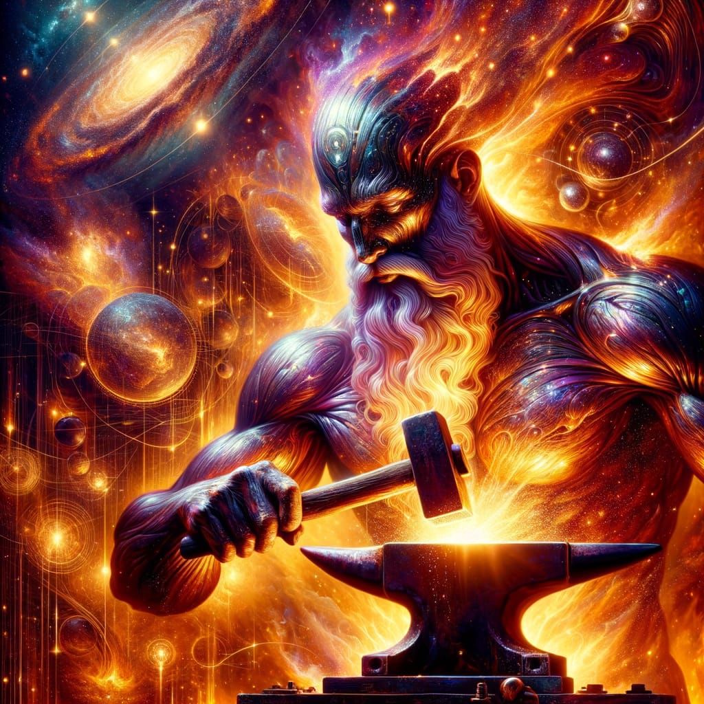 God of the Forge Sculpting Reality: Holographic Astral Illus...