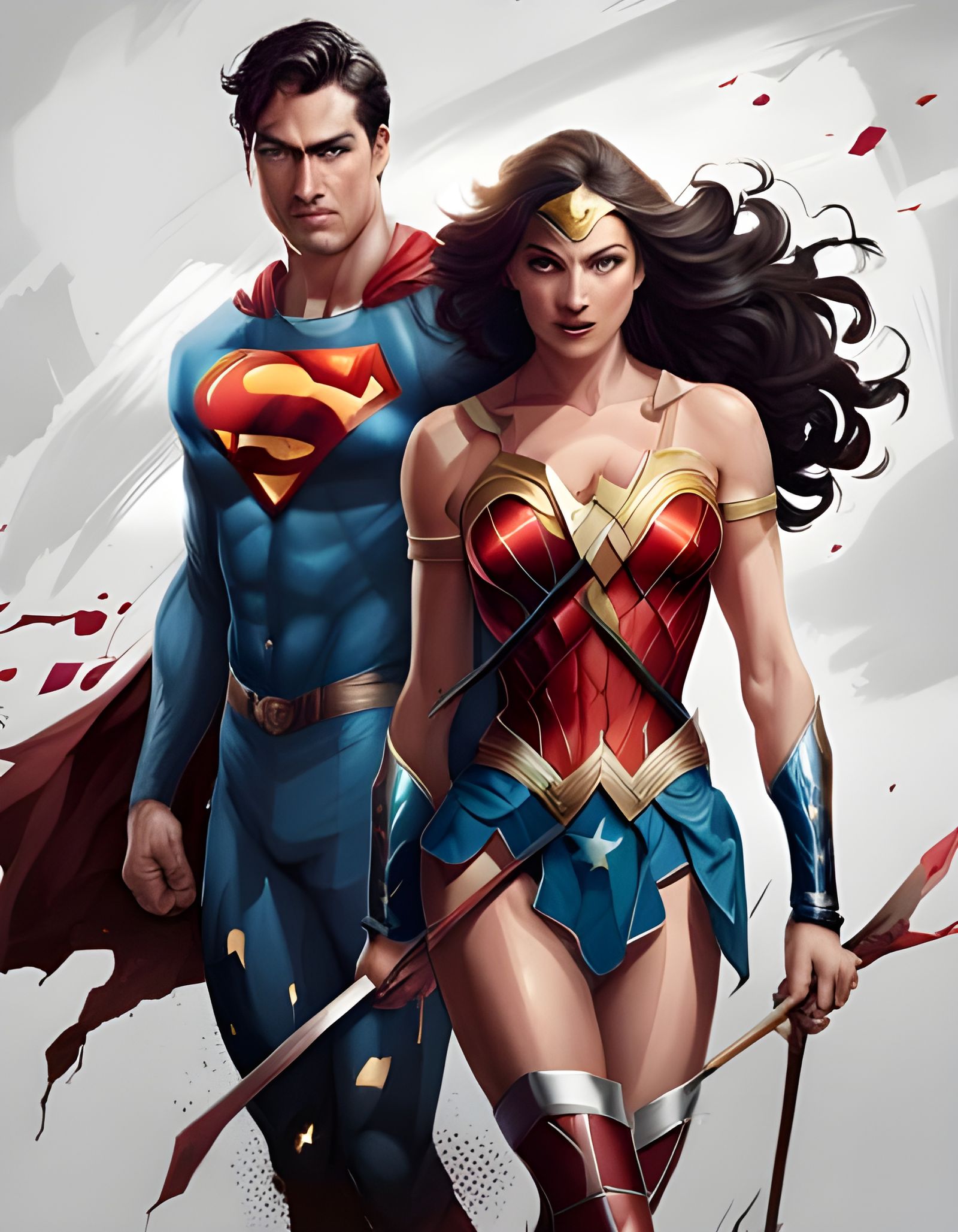 Wonder Woman and Superman Ink Painting