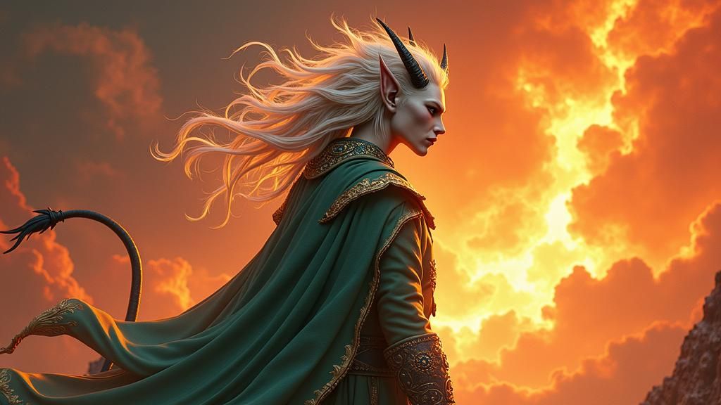 Fiery Wight Devil with Platinum Hair in Anime Style