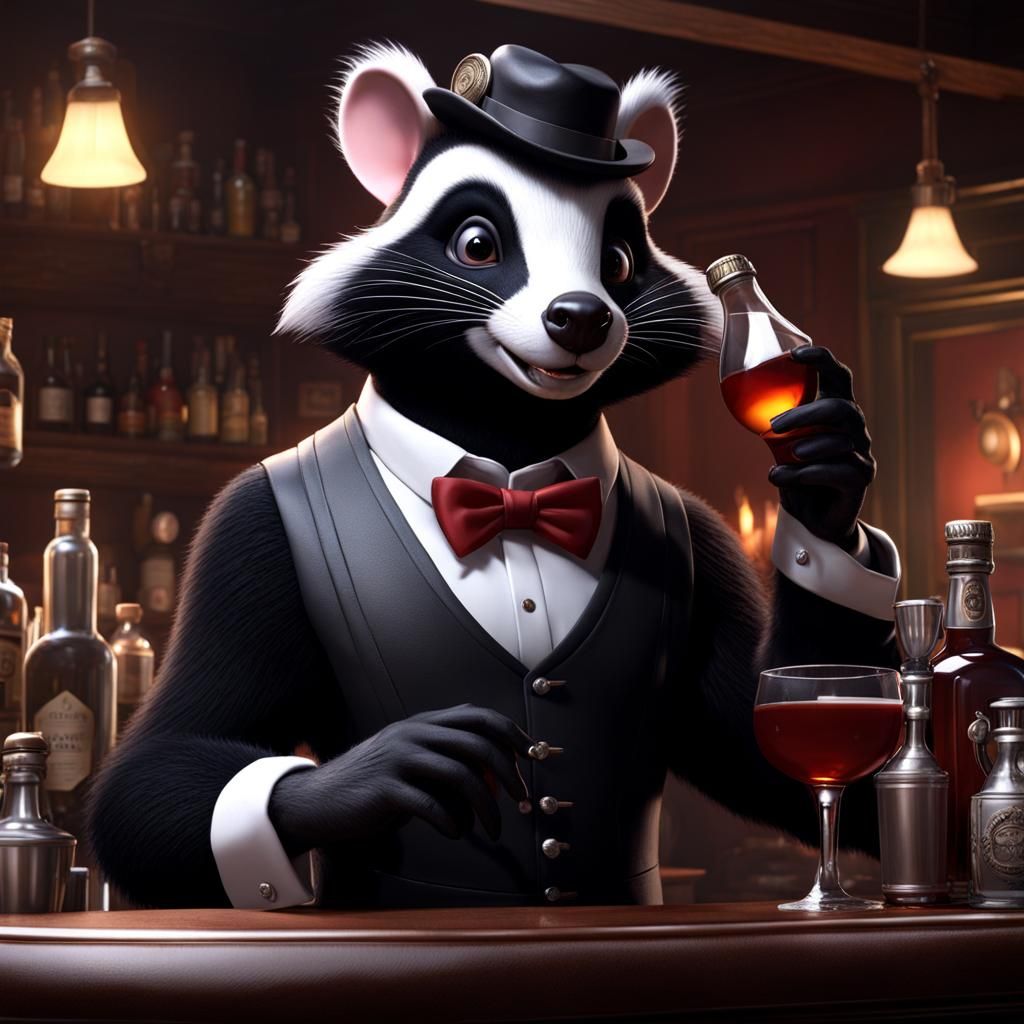 Skunk Bartender in Addams Family Style
