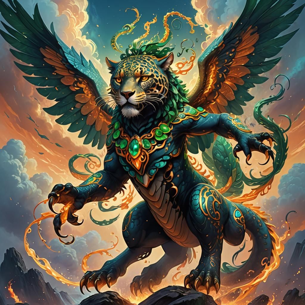 Three-Headed Jaguar with Wings and Tentacles