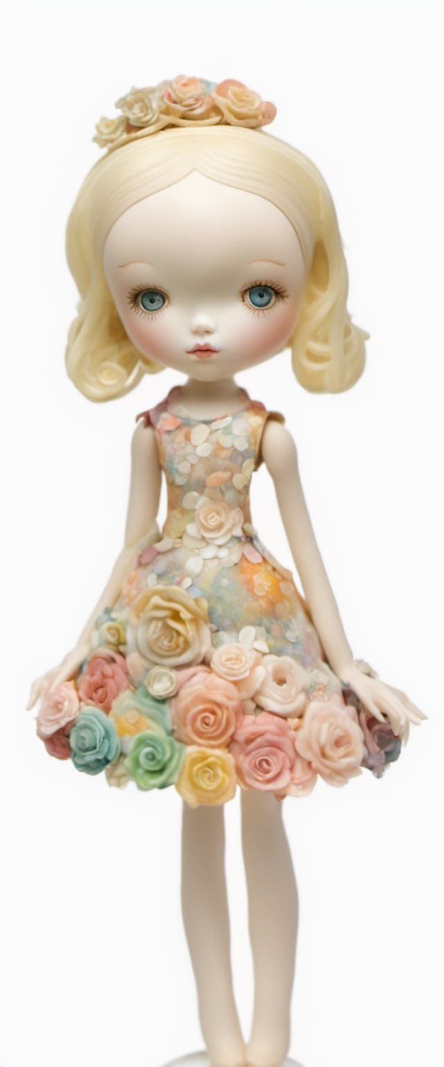 Doll in Rose Garden: Modern Iridescent Art