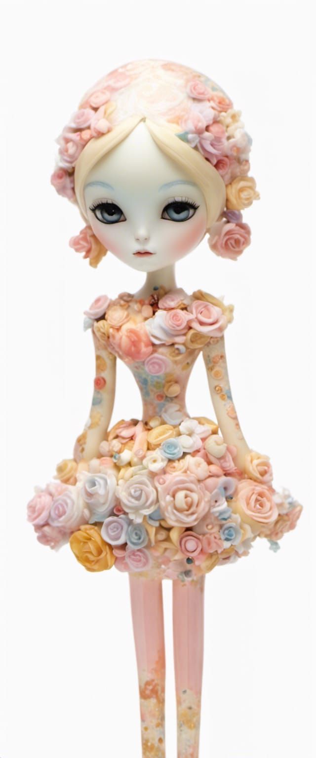 Doll in Rose Garden: Modern Iridescent Art