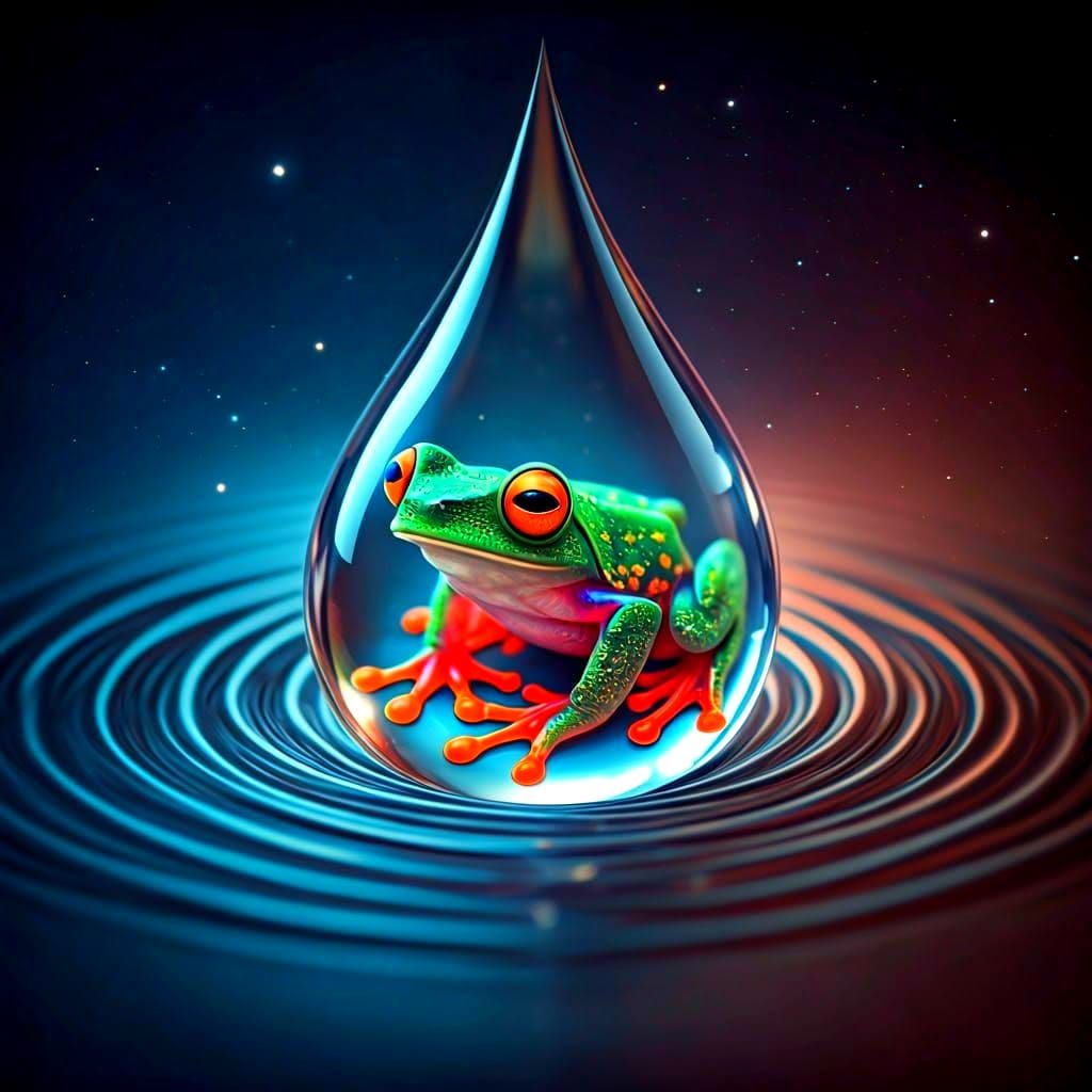 Glass Frog in Droplet: Dreamlike Double Exposure