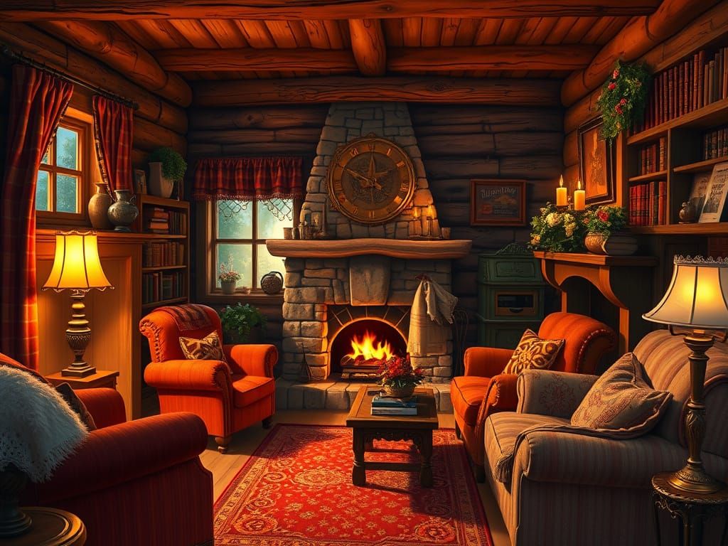 Cozy Cottage Interior in Hyperrealistic Style