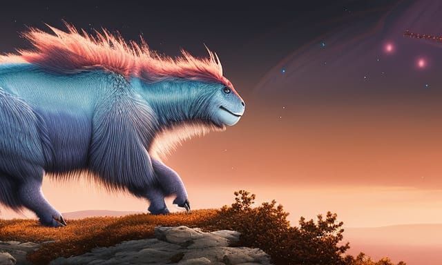 T-Rex Sunset with Comet: Fairytale Illustration