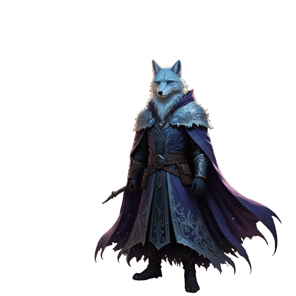 Frost Wizard Fox Fursona in Medieval White Robes
