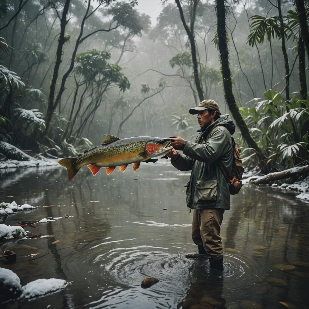 Jungle Fishing: Giant Trout in Heavy Snowfall