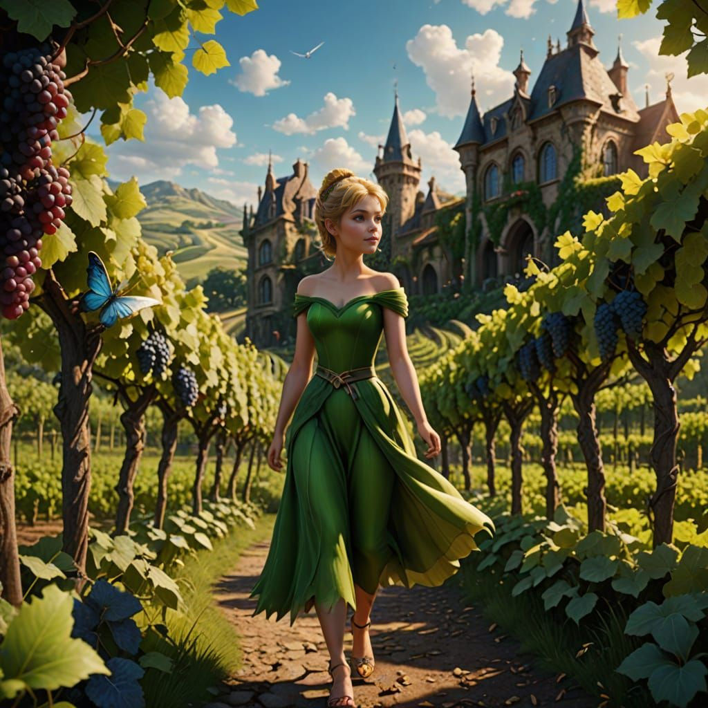 Tinker Bell Strolls through an Enchanted Vineyard in Vibrant...