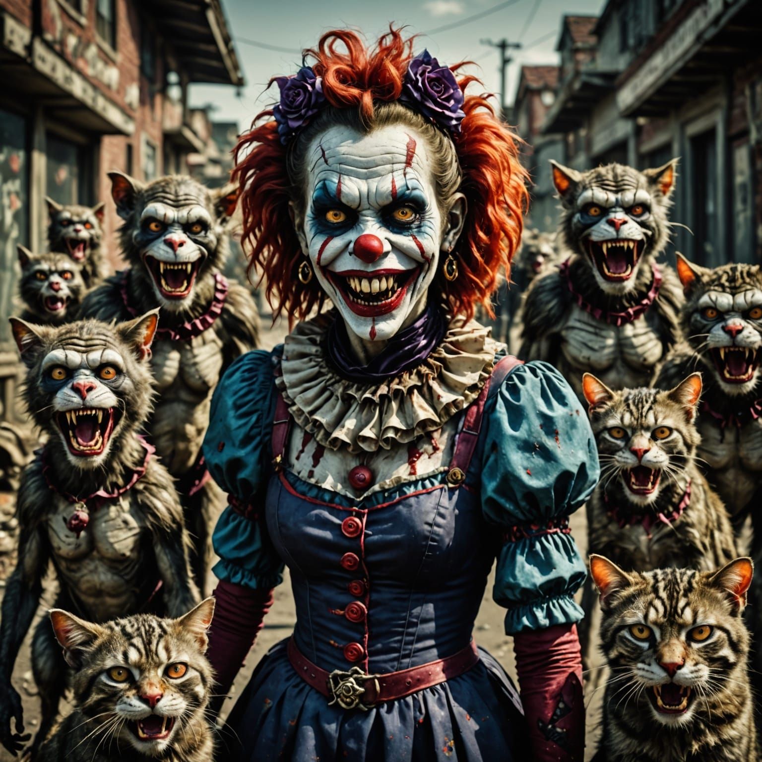 Cyberpunk Zombie Monkey Queen and Her Dozen Maniacal Cats