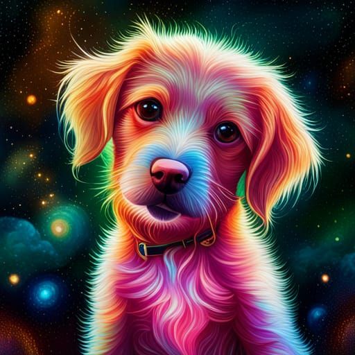 Cosmic Puppy: Holographic Astral Illustration