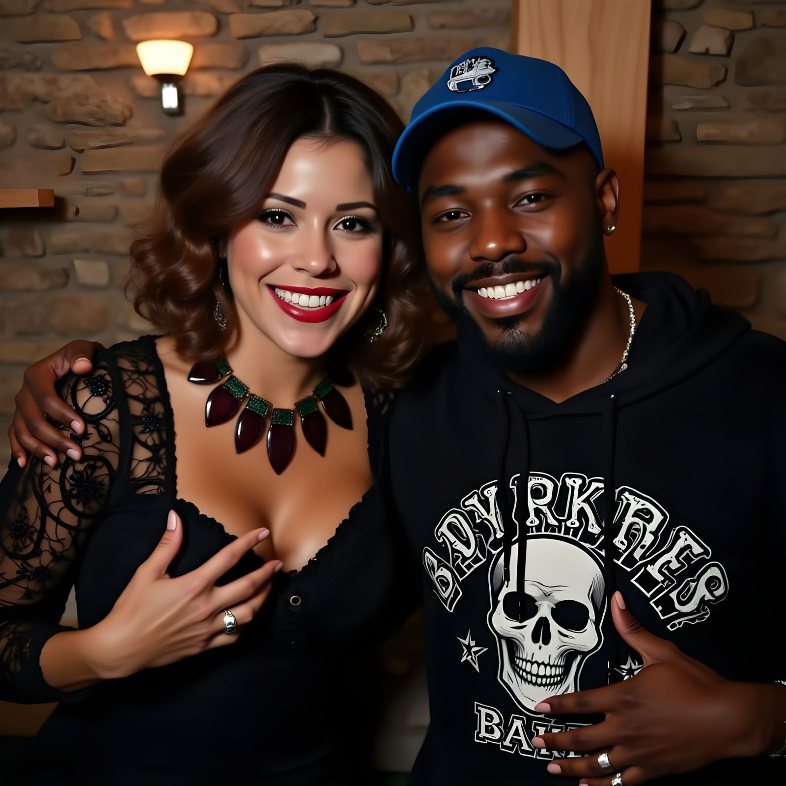 Smiling Couple in Cozy Interior, Gothic Housewife Style