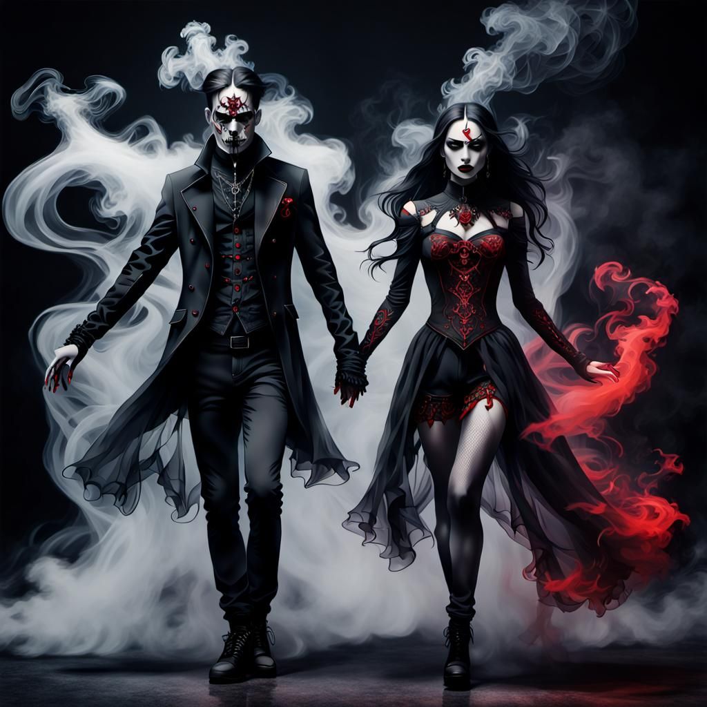 Dancing Gothic Couple in Abstract Smoke Art