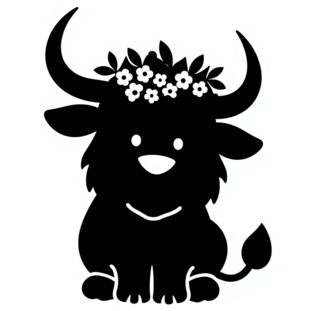Charming Highland Cow Silhouette with Flower Crown