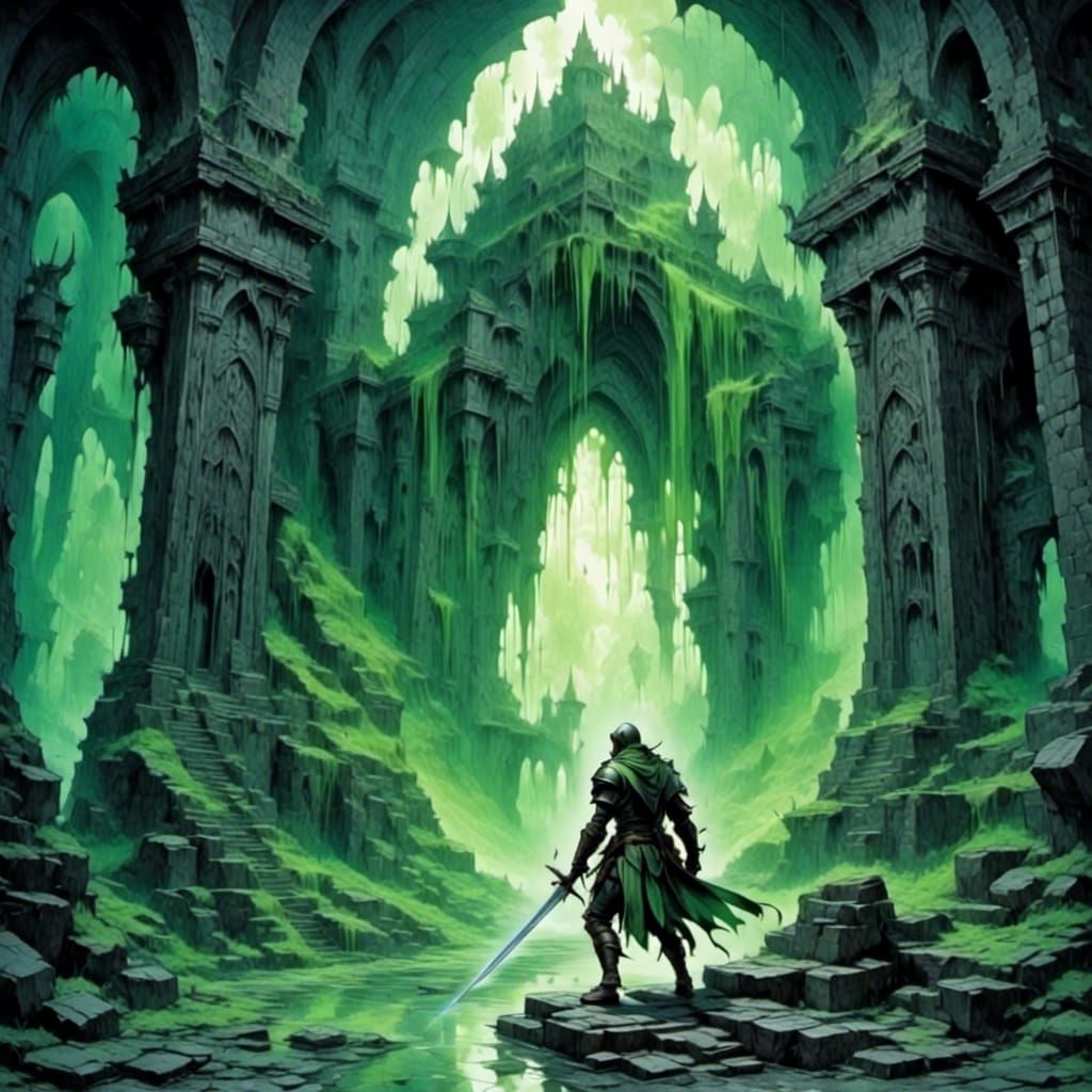 Elf Rogue Trapped in Pale Green Jelly Cube