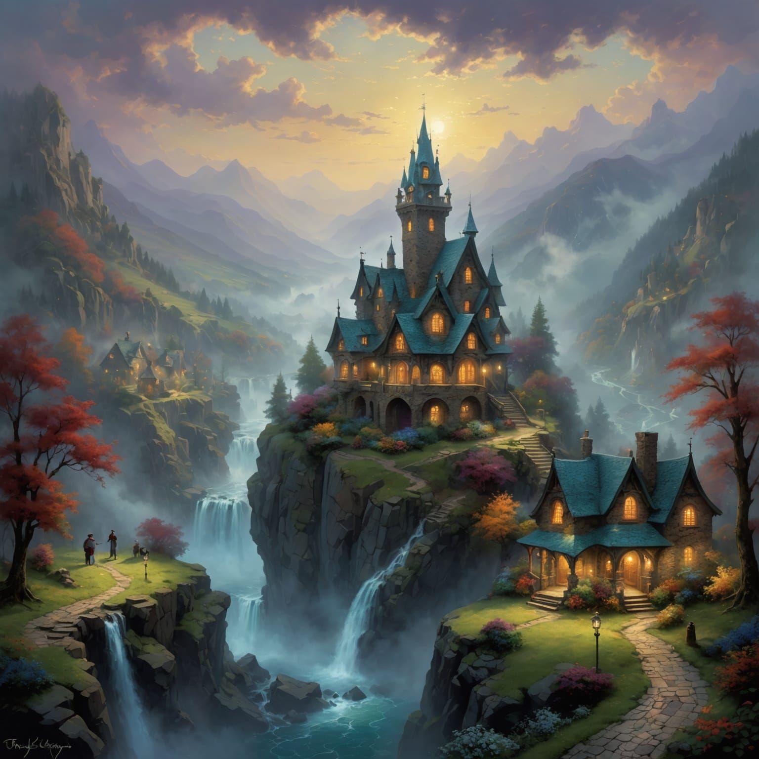 Ethereal Fantasy Superstitions in Kinkade Style