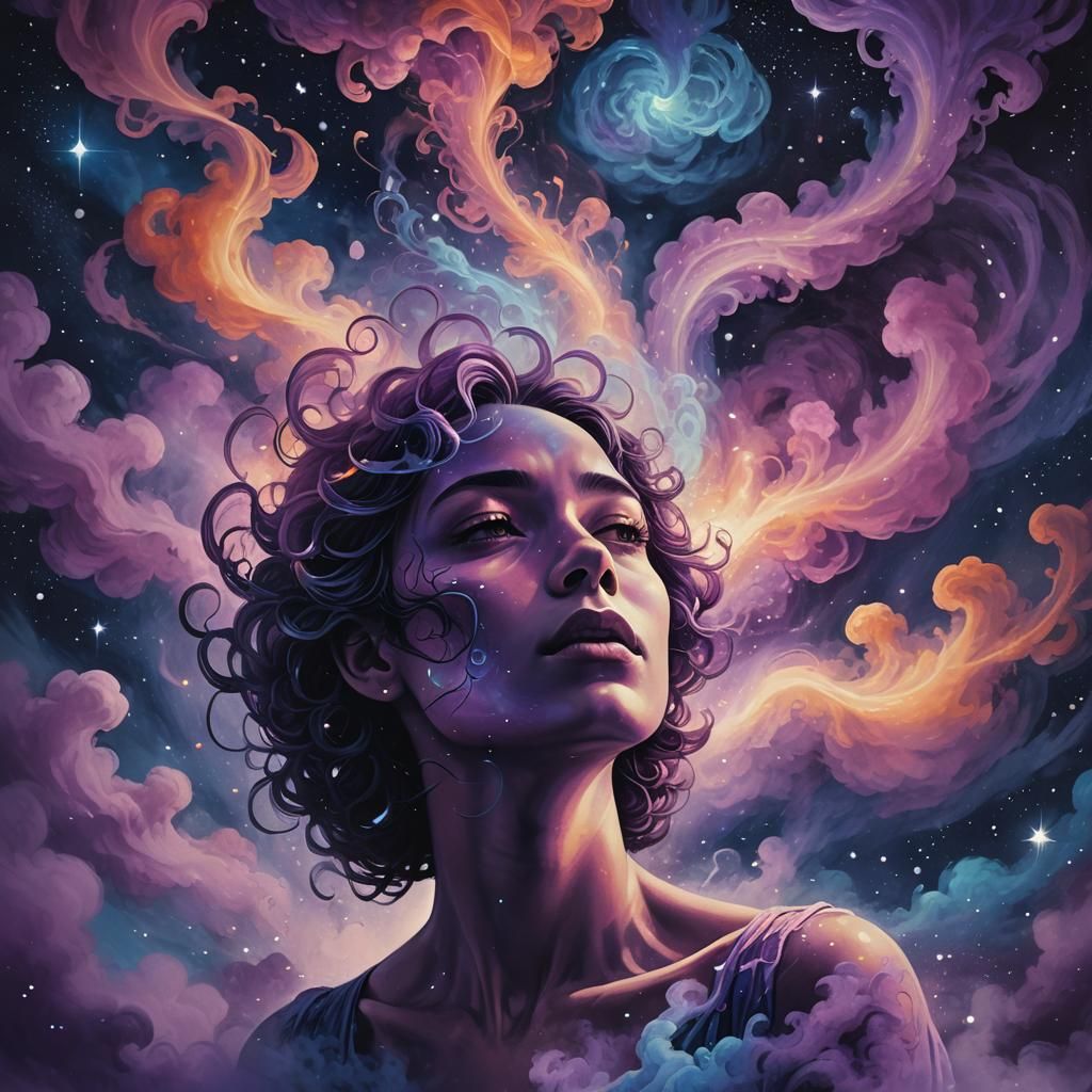 Surreal Cosmic Mind in Starry Night Sky