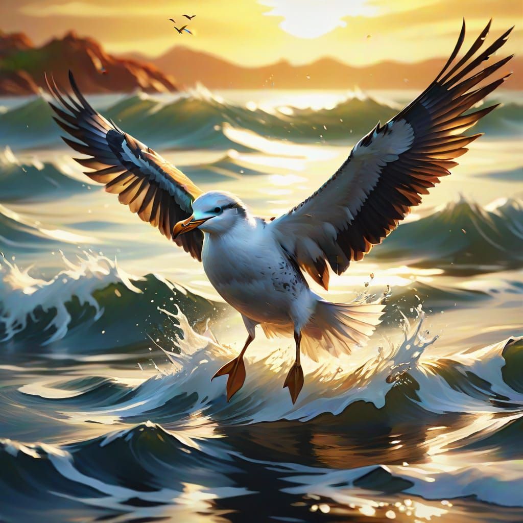 Seabird in Flight: Vibrant Oil Painting Concept Art