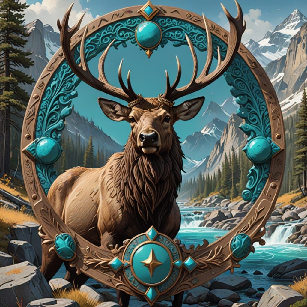 Clayton Family Coat of Arms with Elk and Hunting Symbols