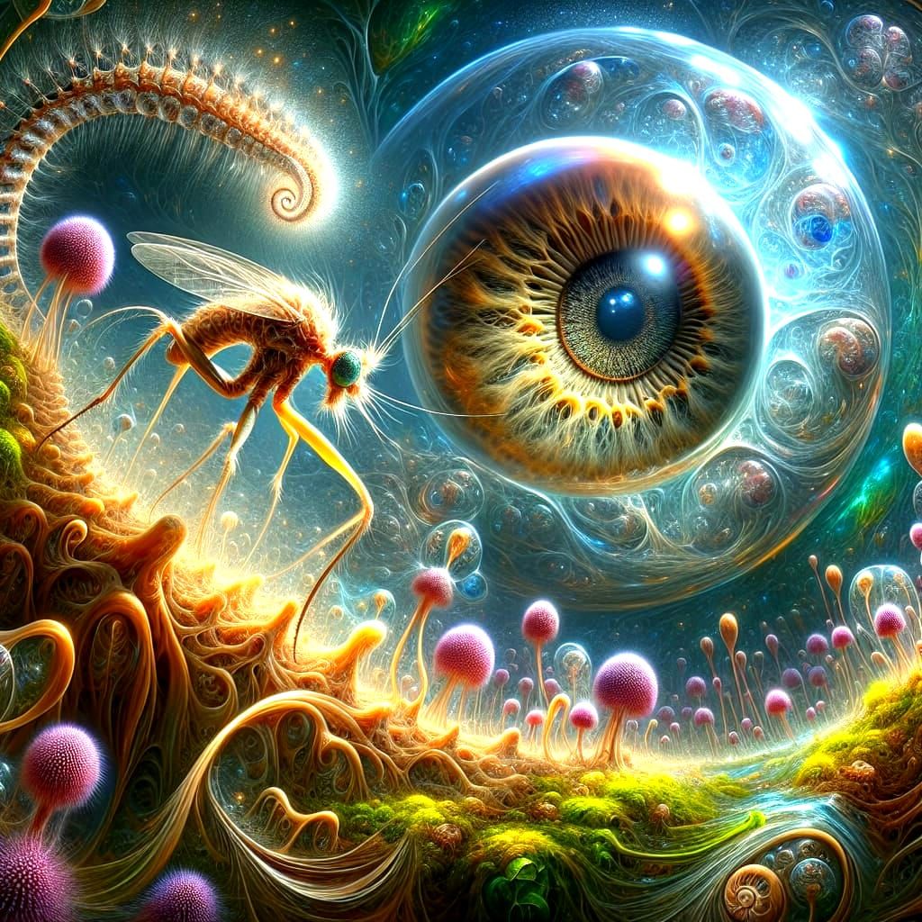 Glowing Eye-Borg Observes Surreal Alien Landscape in 3D