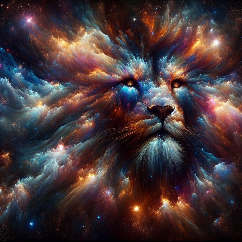 Cosmic Lion Face in Science Fiction Style