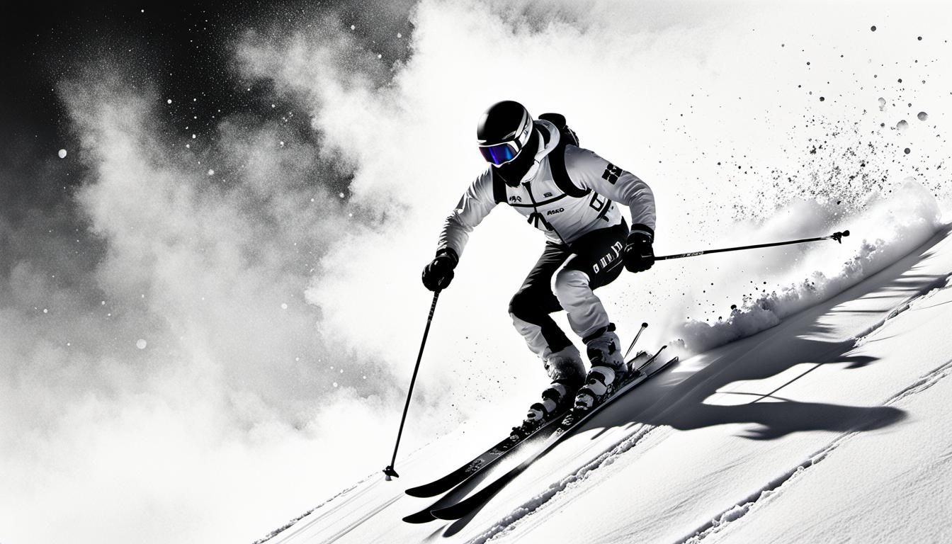 Downhill Skier Silhouette in Ink Splash Style