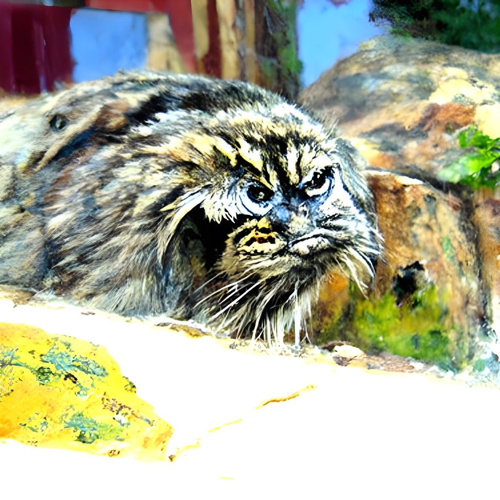 Angry Pallas Cat in Oil Painting Style