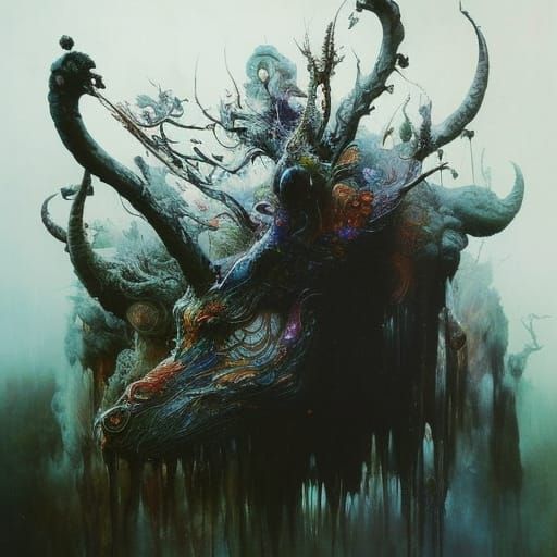 Wildebeest Inkblot Painting in Dramatic Lighting