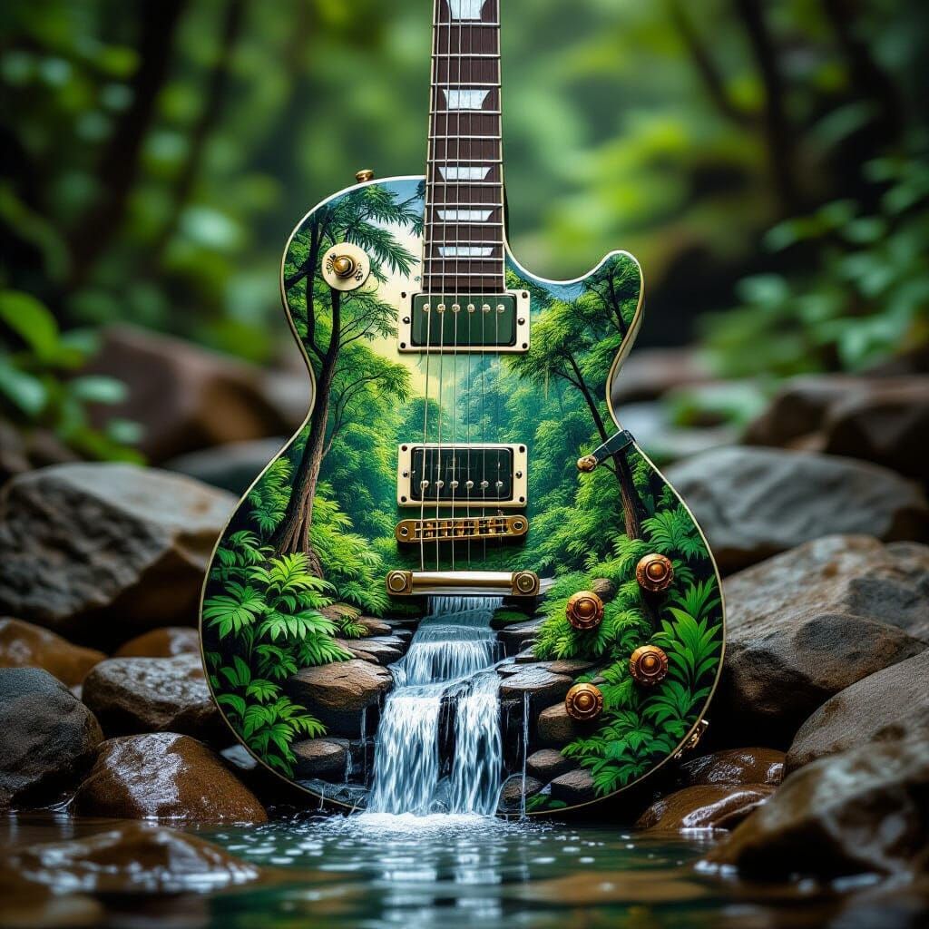 Electric Guitar Waterfall Jungle Scene