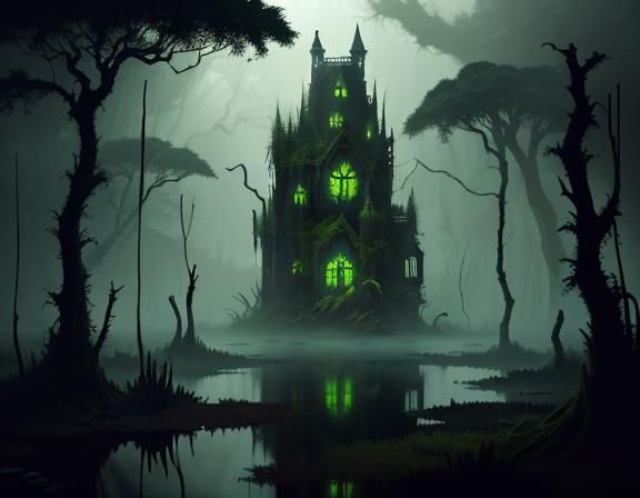 Bullywug Emerges from Misty Swamp: Dark Fantasy Illustration