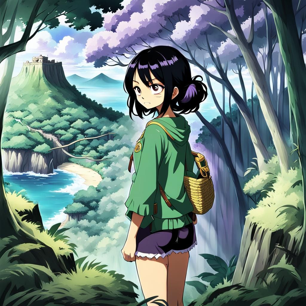 Anime Girl on Island in One Piece Style