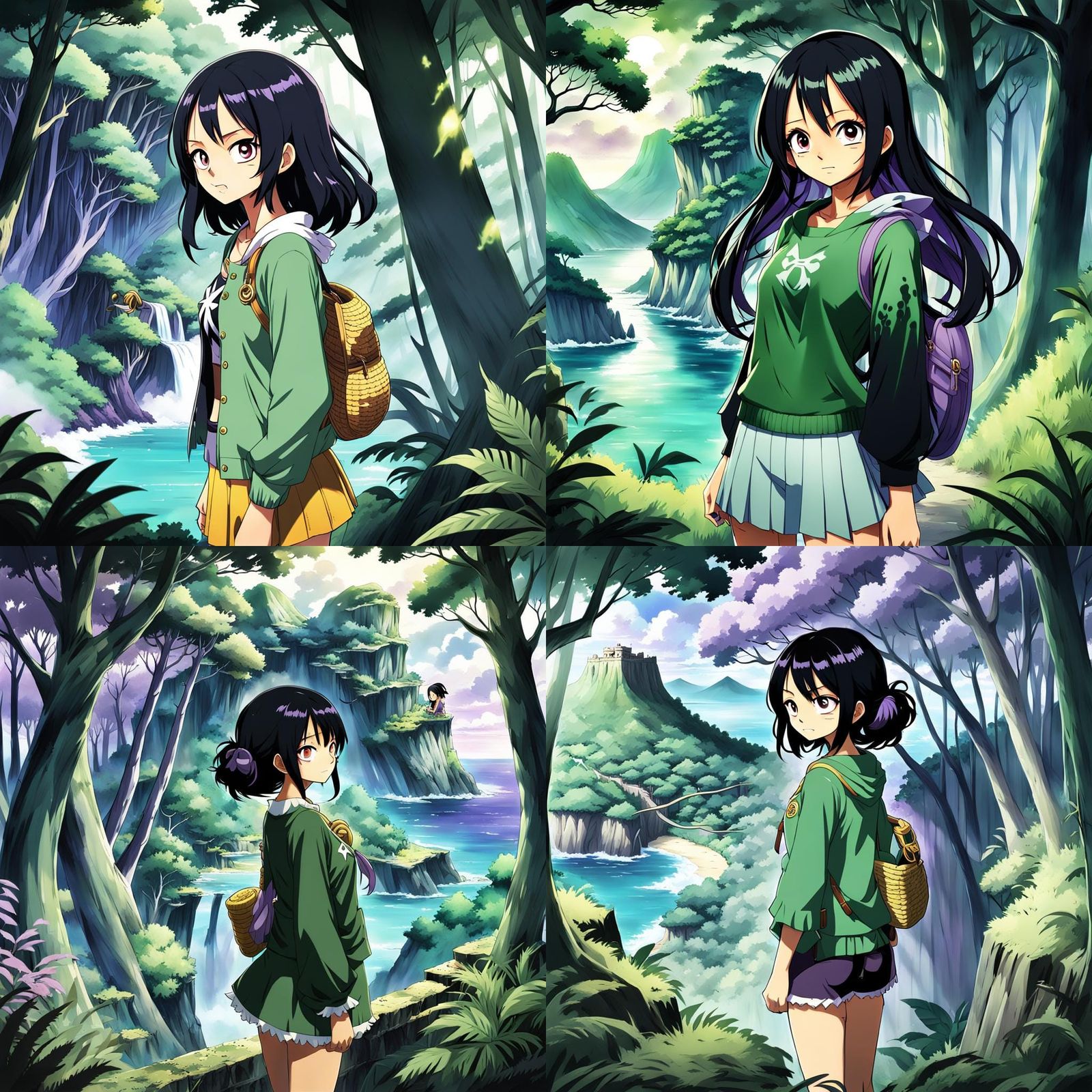 Anime Girl in Dark Forest: Island Scenery